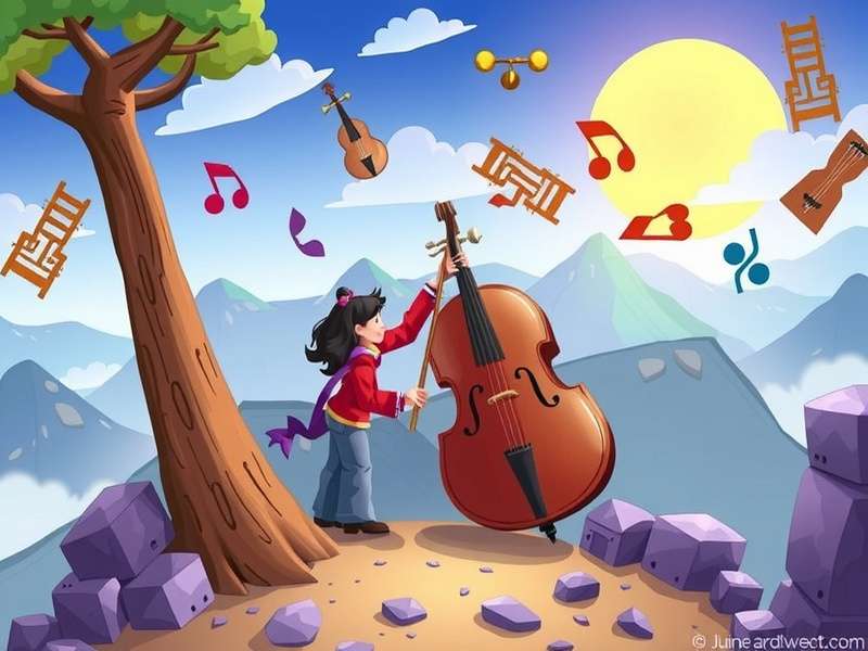 June's Journey hidden object scene featuring a vintage grand piano, violin, flute, and tabla — rare musical instruments pic